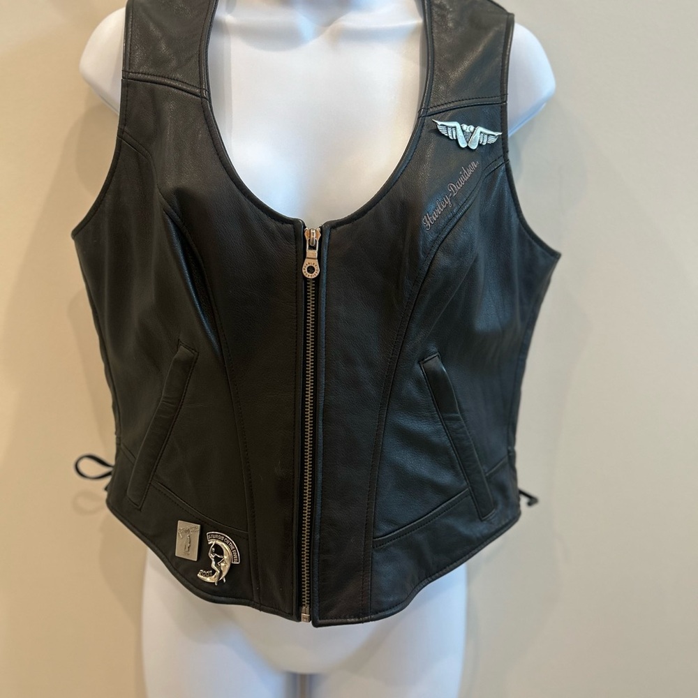 Harley-Davidson Leather Vest With Embroidery - Size Medium